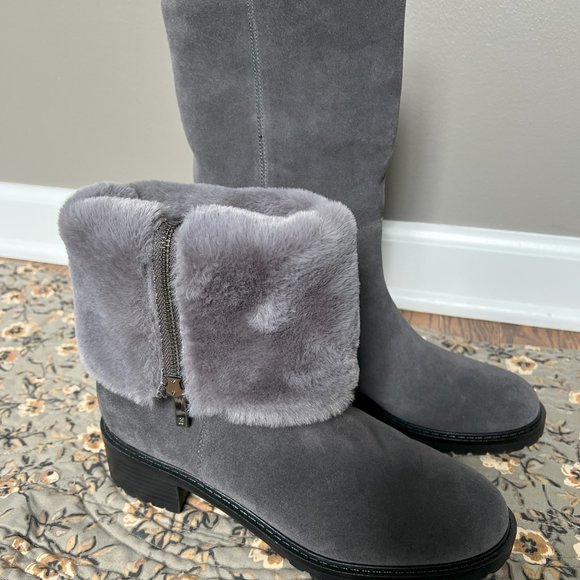 Women BANDOLINO Grey Suede Boots w/Fur Cuff - Picture 8 of 8
